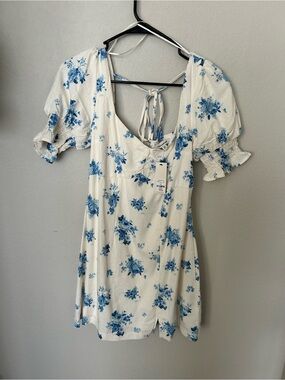 Francesca’s White Mini Dress with Blue Floral Print